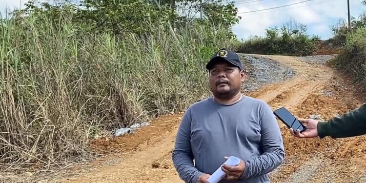 Anggota DPRD Kabupaten Sukabumi Komisi II Taopik Guntur saat melihat kondisi jalan rusak