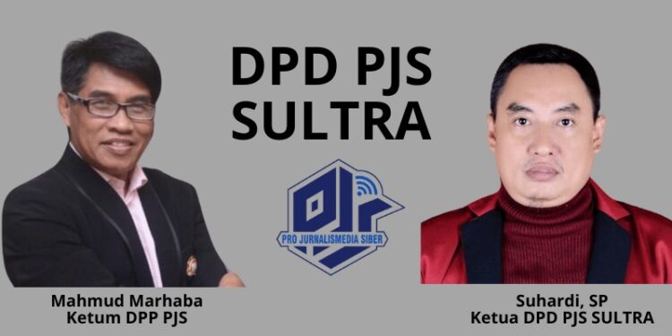 Caption: Ketum DPP PJS Mahmud Marhaba bersama Ketua DPD PJS Sultra Suhardi, SP. (Foto: eksklusif-PJS)