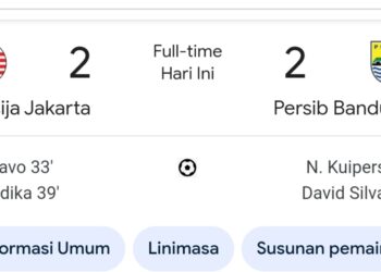 Duel Sengit El Clasico: Persija Jakarta vs Persib Bandung Berakhir Imbang 2-2