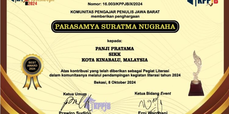 Contoh piagam Suratma yang diterima Dr. Panji Pratama