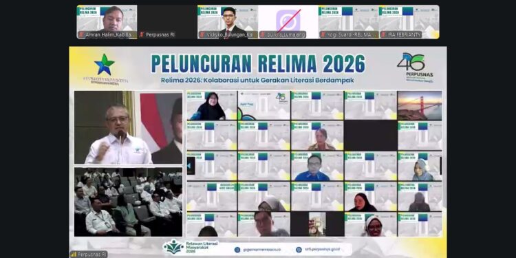 Tangkap Layar, Kepala Perpusnas, E Aminudin Aziz saat memberikan arahan pada acara Peluncuran Relima 2026, Senin, 18/05.